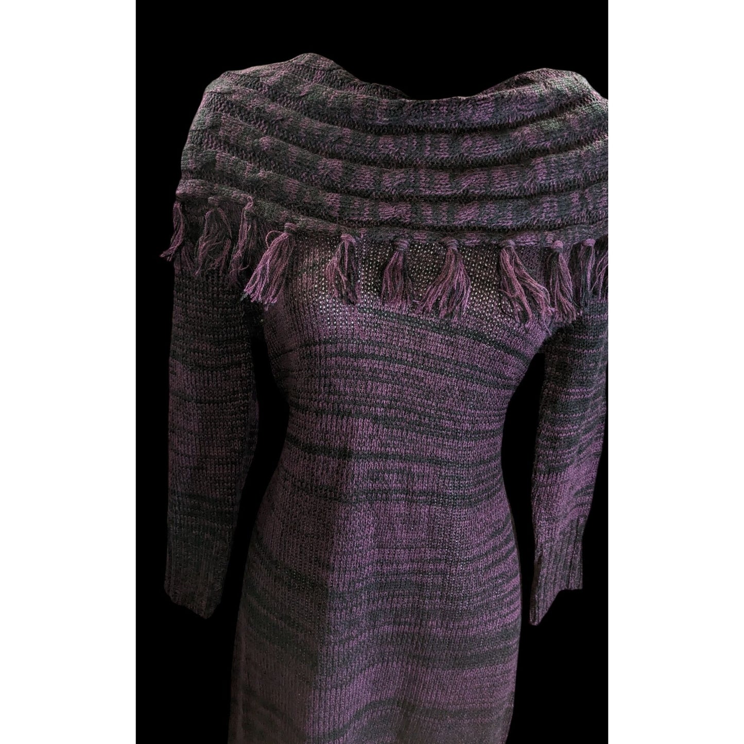 Ronni Nicole Cowl Neck Dress Black Purple Witchy Goth Knit