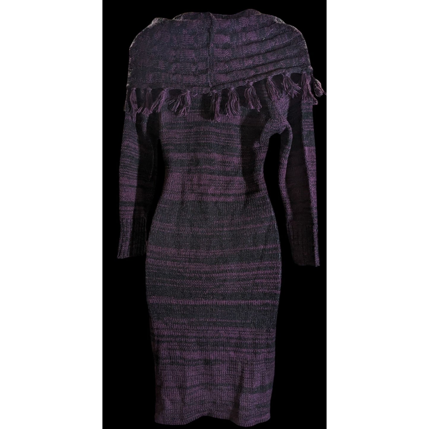 Ronni Nicole Cowl Neck Dress Black Purple Witchy Goth Knit