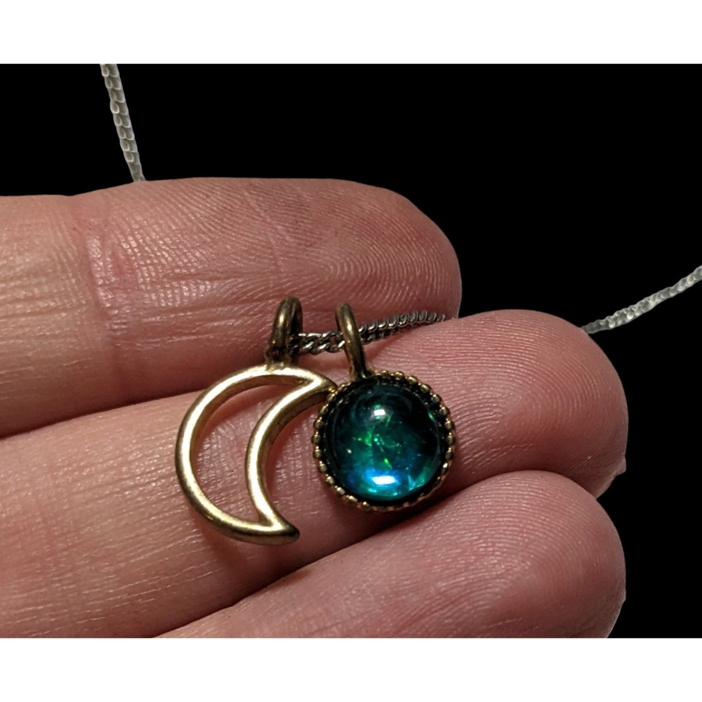 Minimalist Green Moon Charm Pendant Necklace