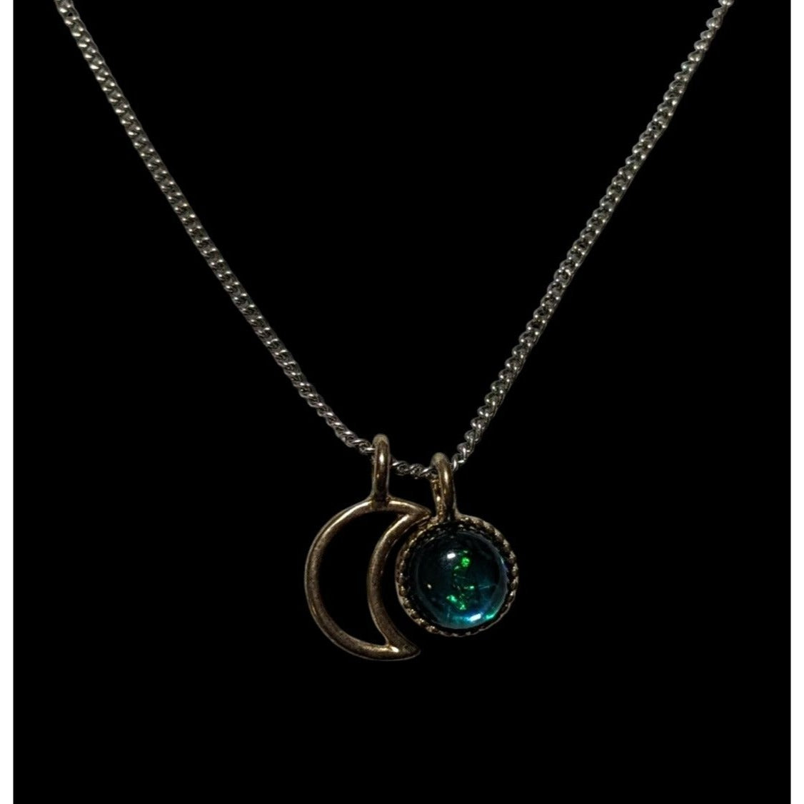 Minimalist Green Moon Charm Pendant Necklace