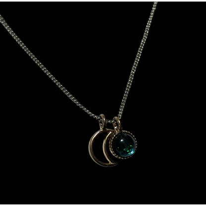 Minimalist Green Moon Charm Pendant Necklace