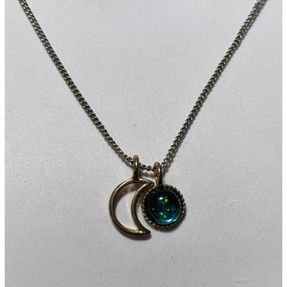 Minimalist Green Moon Charm Pendant Necklace