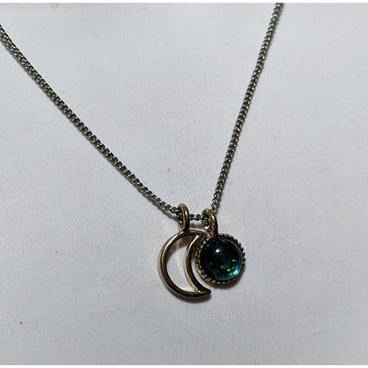 Minimalist Green Moon Charm Pendant Necklace