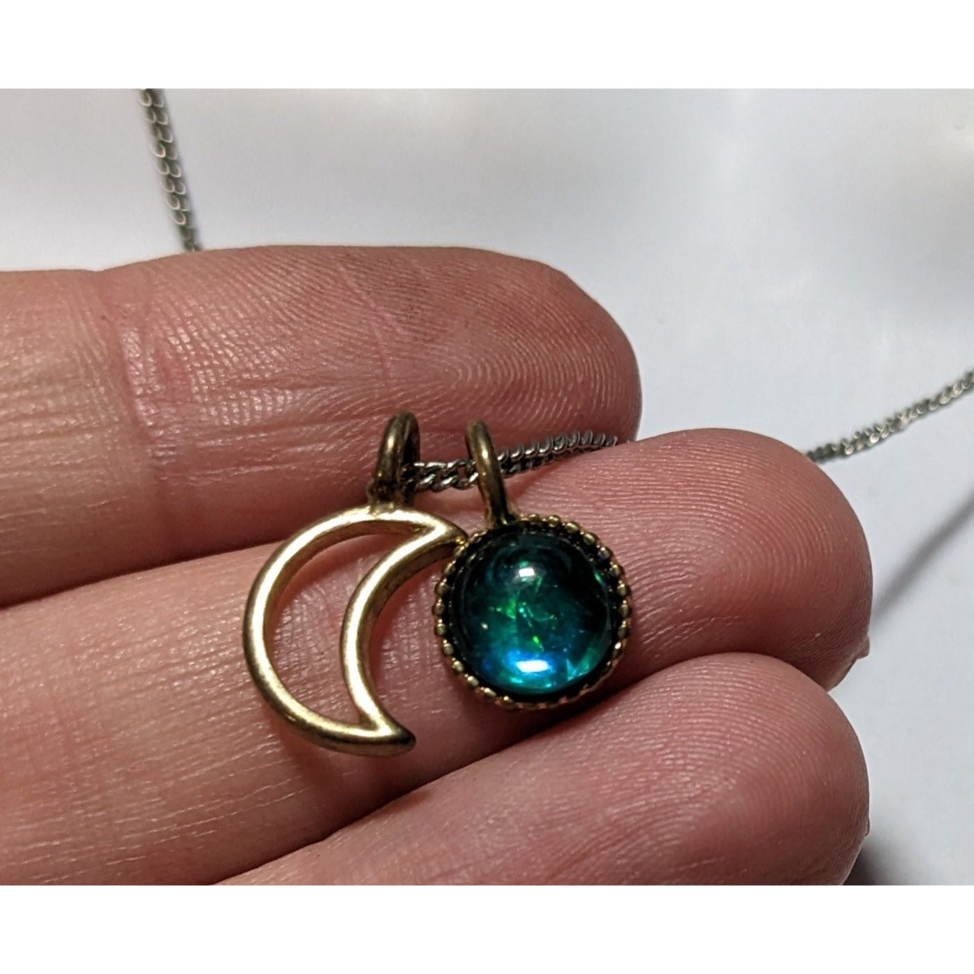 Minimalist Green Moon Charm Pendant Necklace