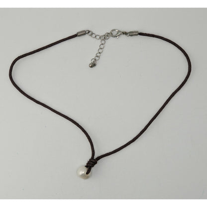 Freshwater Baroque Cultured Pearl Cord Choker Necklace Brown White Minimalist Mermaidcore