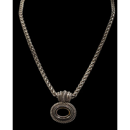 Silver Tone Rope Chain Necklace With Open Bezel Pendant
