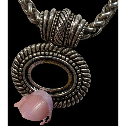 Silver Tone Rope Chain Necklace With Open Bezel Pendant