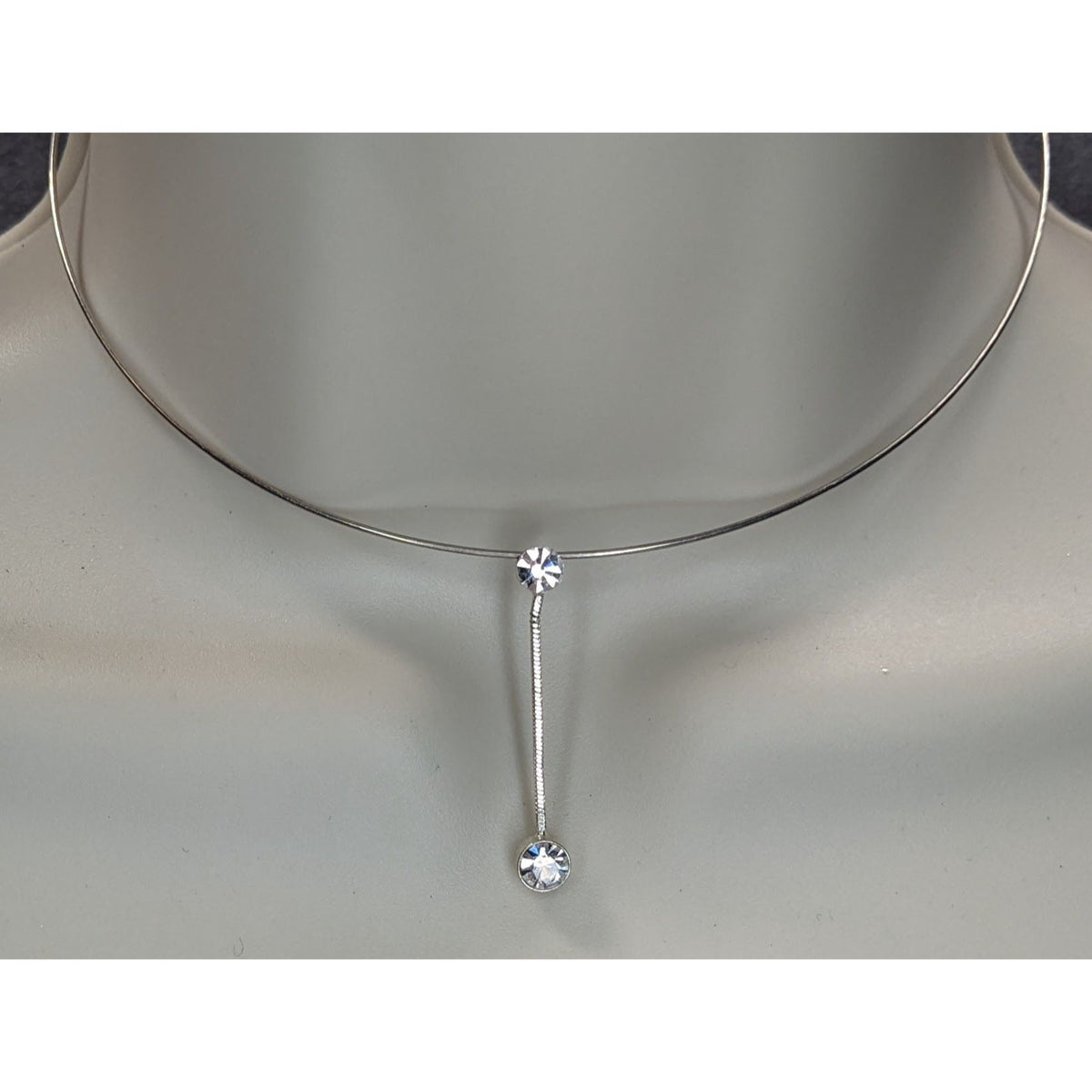 Minimalist Y2K Glam Rhinestone Drop Silver Tone Collar Necklace