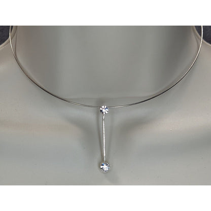 Minimalist Y2K Glam Rhinestone Drop Silver Tone Collar Necklace