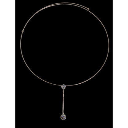 Minimalist Y2K Glam Rhinestone Drop Silver Tone Collar Necklace