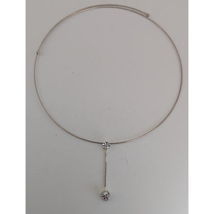 Minimalist Y2K Glam Rhinestone Drop Silver Tone Collar Necklace