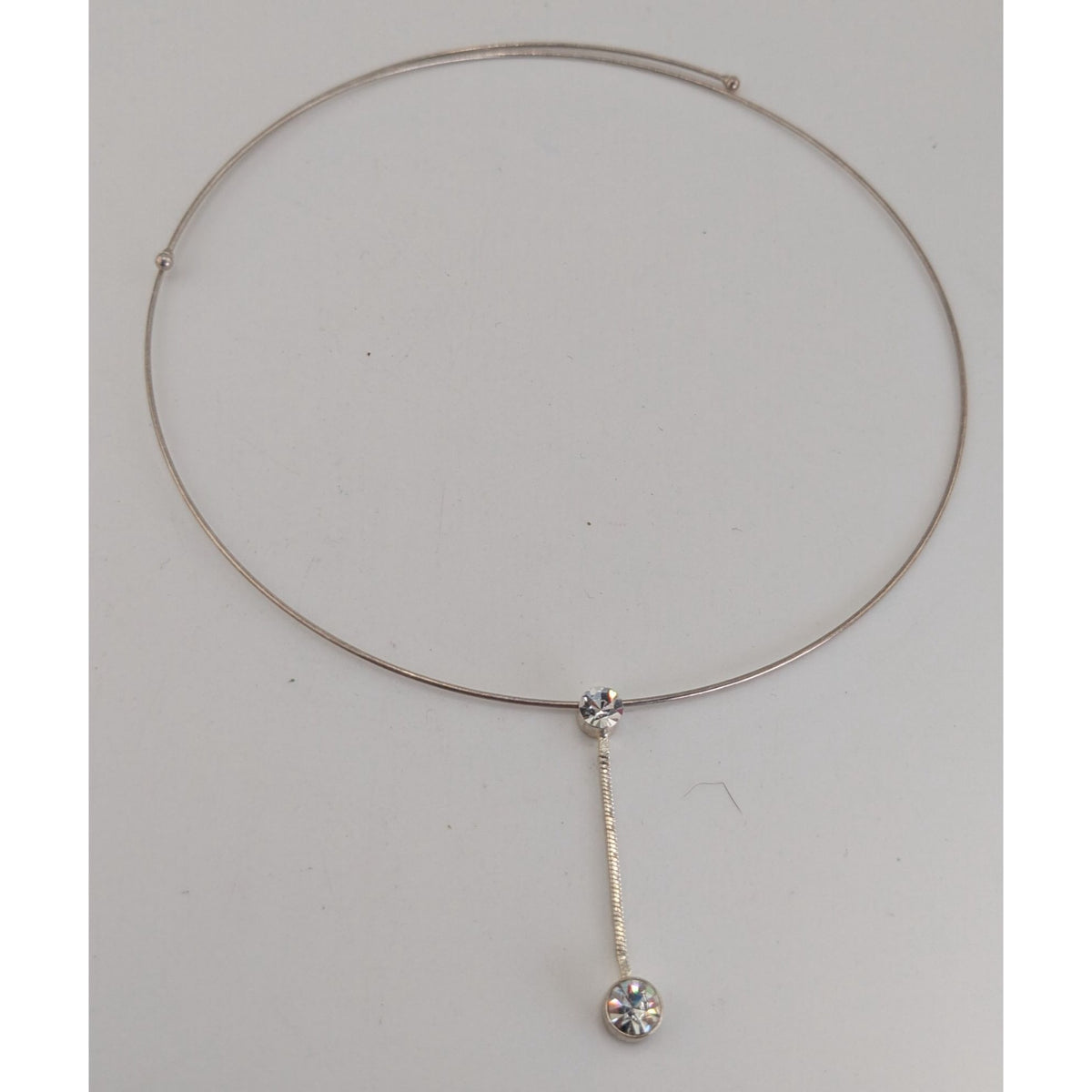 Minimalist Y2K Glam Rhinestone Drop Silver Tone Collar Necklace