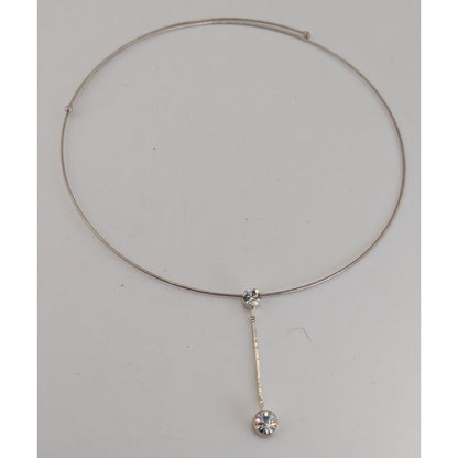 Minimalist Y2K Glam Rhinestone Drop Silver Tone Collar Necklace