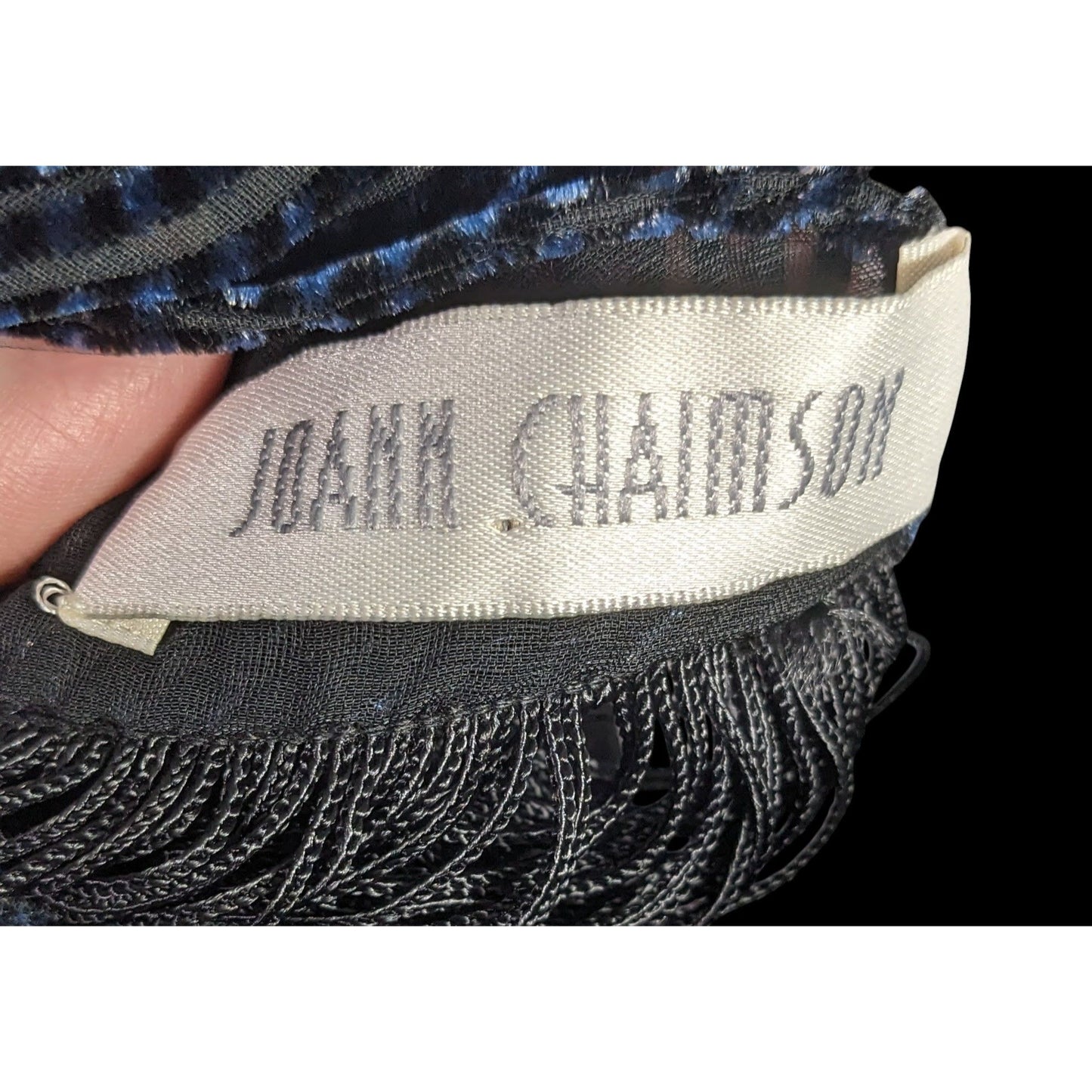 Joann Chaimson Blue Burnt Velvet Fringe Scarf Wrap 60x14 Inches With 5.5-Inch Fringe