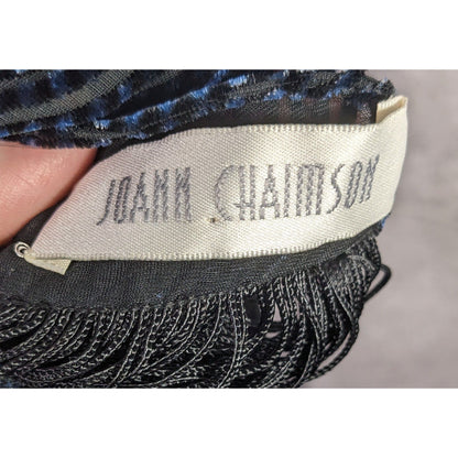 Joann Chaimson Blue Burnt Velvet Fringe Scarf Wrap 60x14 Inches With 5.5-Inch Fringe