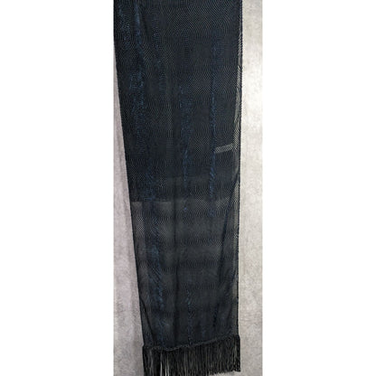Joann Chaimson Blue Burnt Velvet Fringe Scarf Wrap 60x14 Inches With 5.5-Inch Fringe