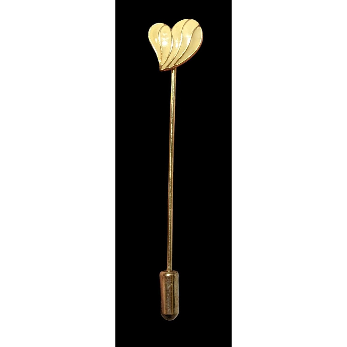 Vintage Gold Tone And Cream Enamel Heart Stick Pin