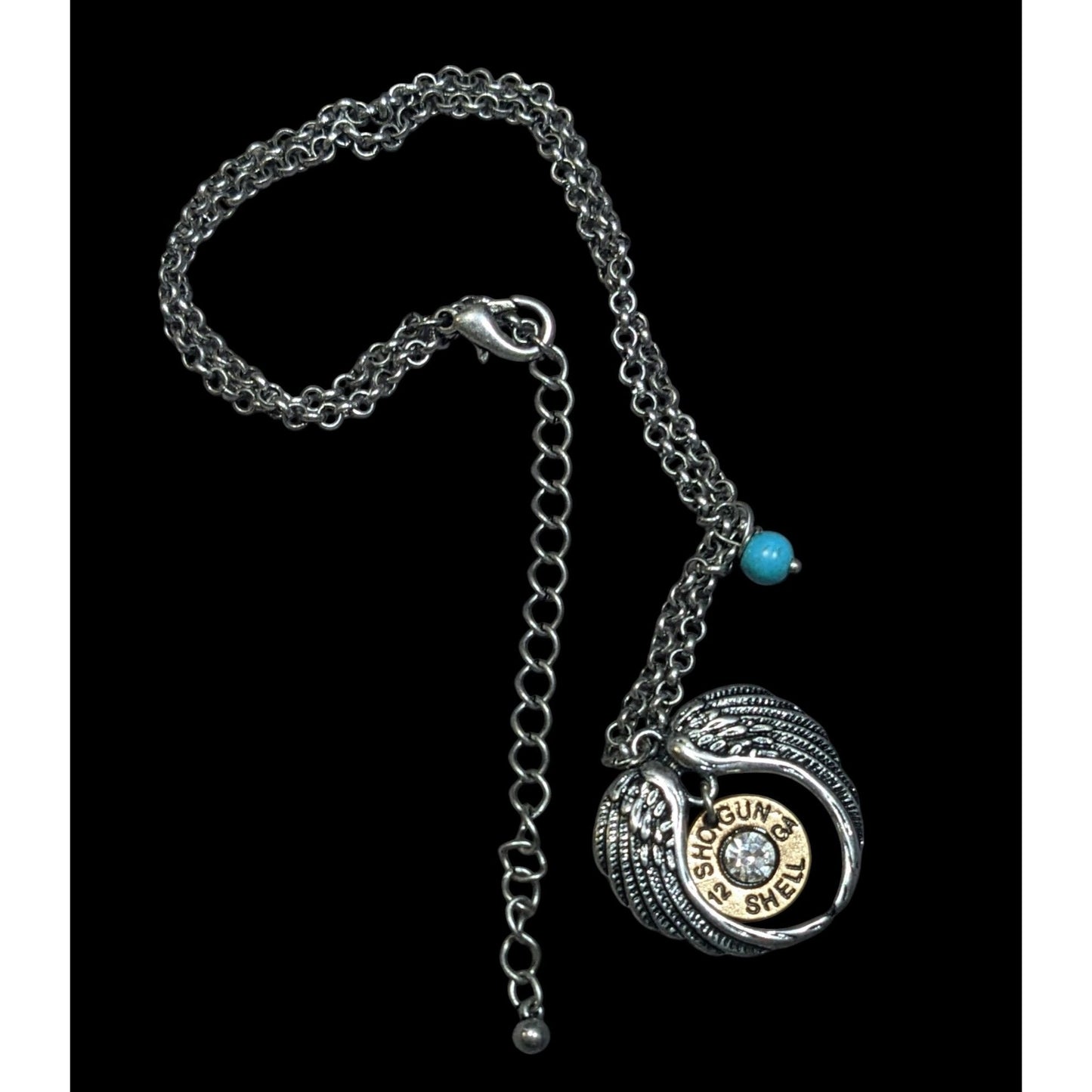 Angel Wing Faux Shotgun Shell Pendant Necklace