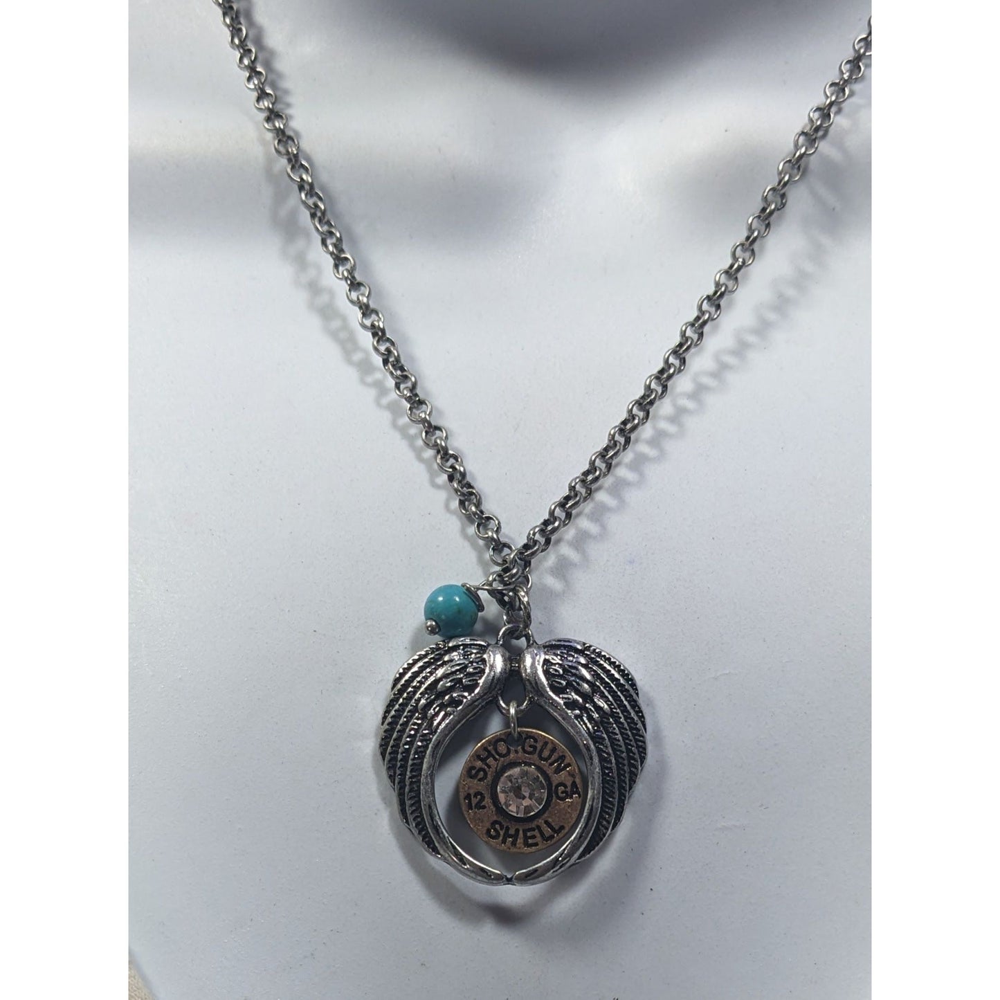 Angel Wing Faux Shotgun Shell Pendant Necklace