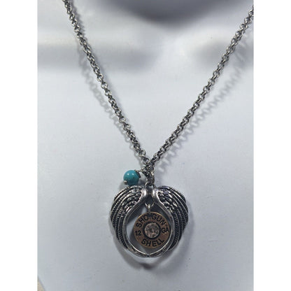 Angel Wing Faux Shotgun Shell Pendant Necklace