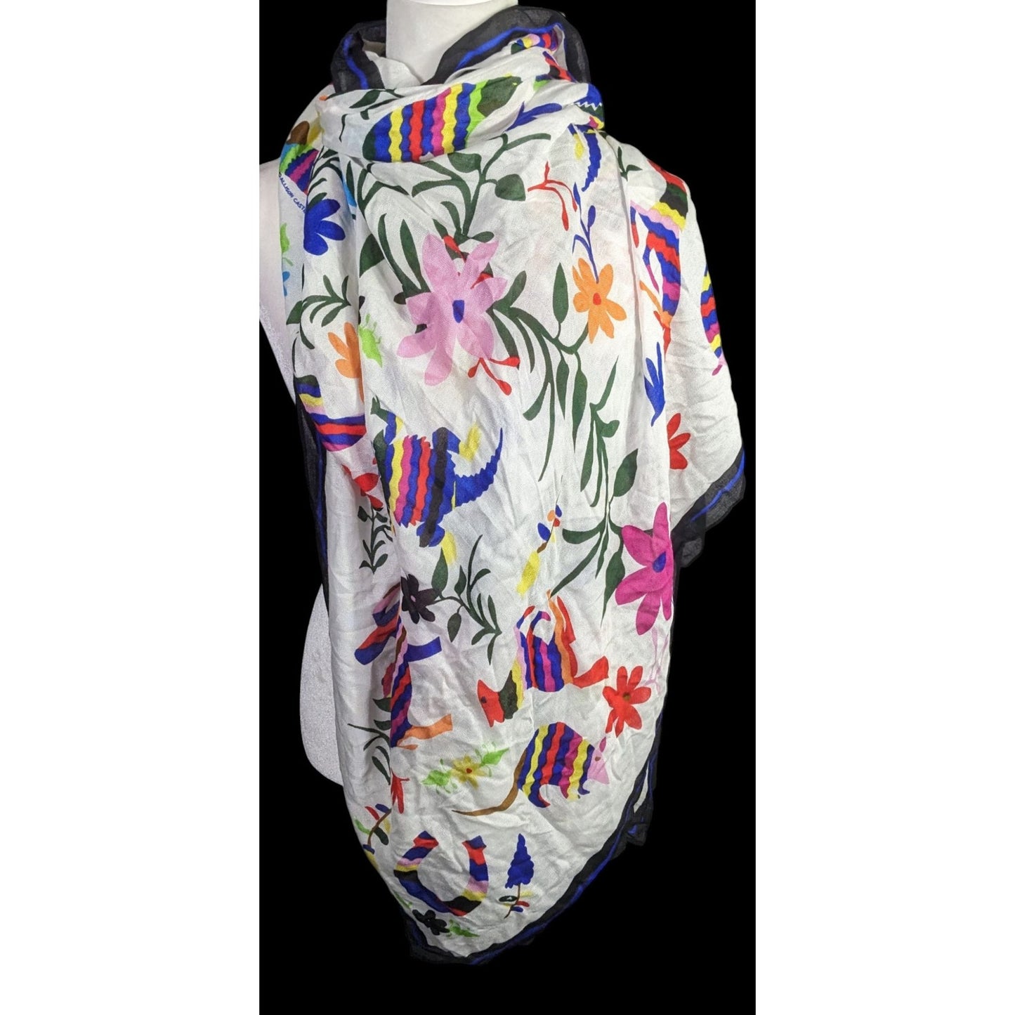 Texas-Themed Lightweight Scarf With Vibrant Floral & Animal Prints 73" x 40" By Spiritsnob