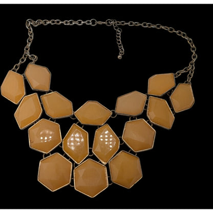 Mod Retro Geometric Mustard Yellow Faceted Gem Statement Bib Necklace