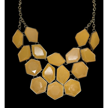 Mod Retro Geometric Mustard Yellow Faceted Gem Statement Bib Necklace