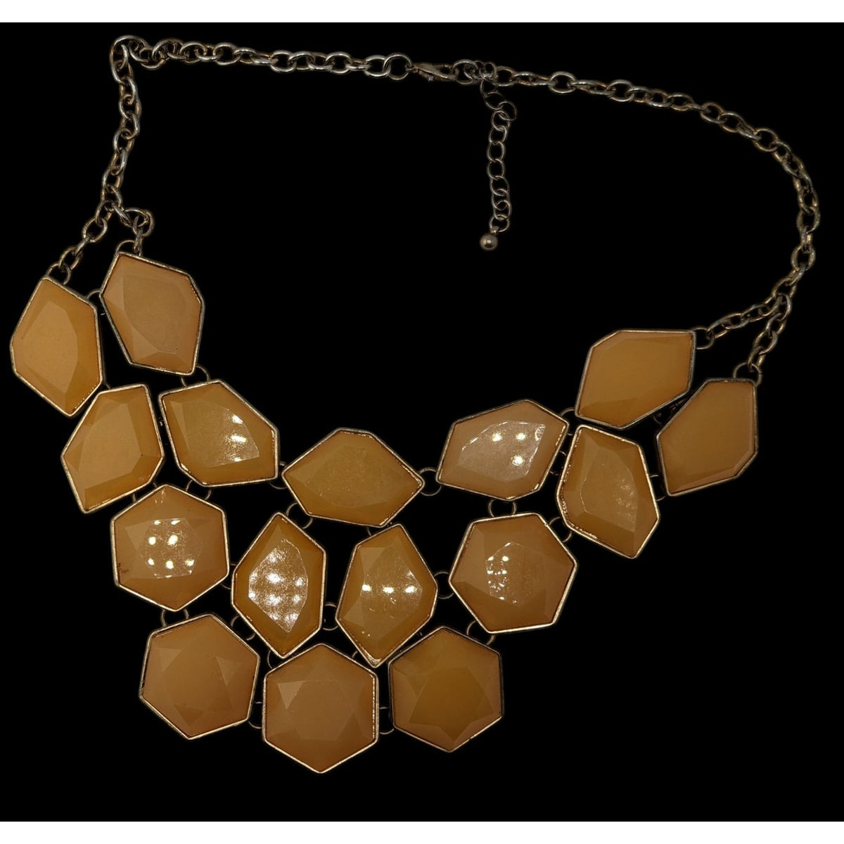 Mod Retro Geometric Mustard Yellow Faceted Gem Statement Bib Necklace