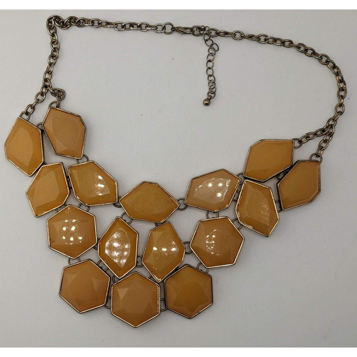 Mod Retro Geometric Mustard Yellow Faceted Gem Statement Bib Necklace