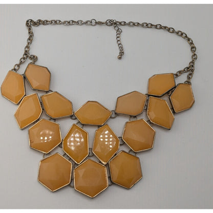 Mod Retro Geometric Mustard Yellow Faceted Gem Statement Bib Necklace