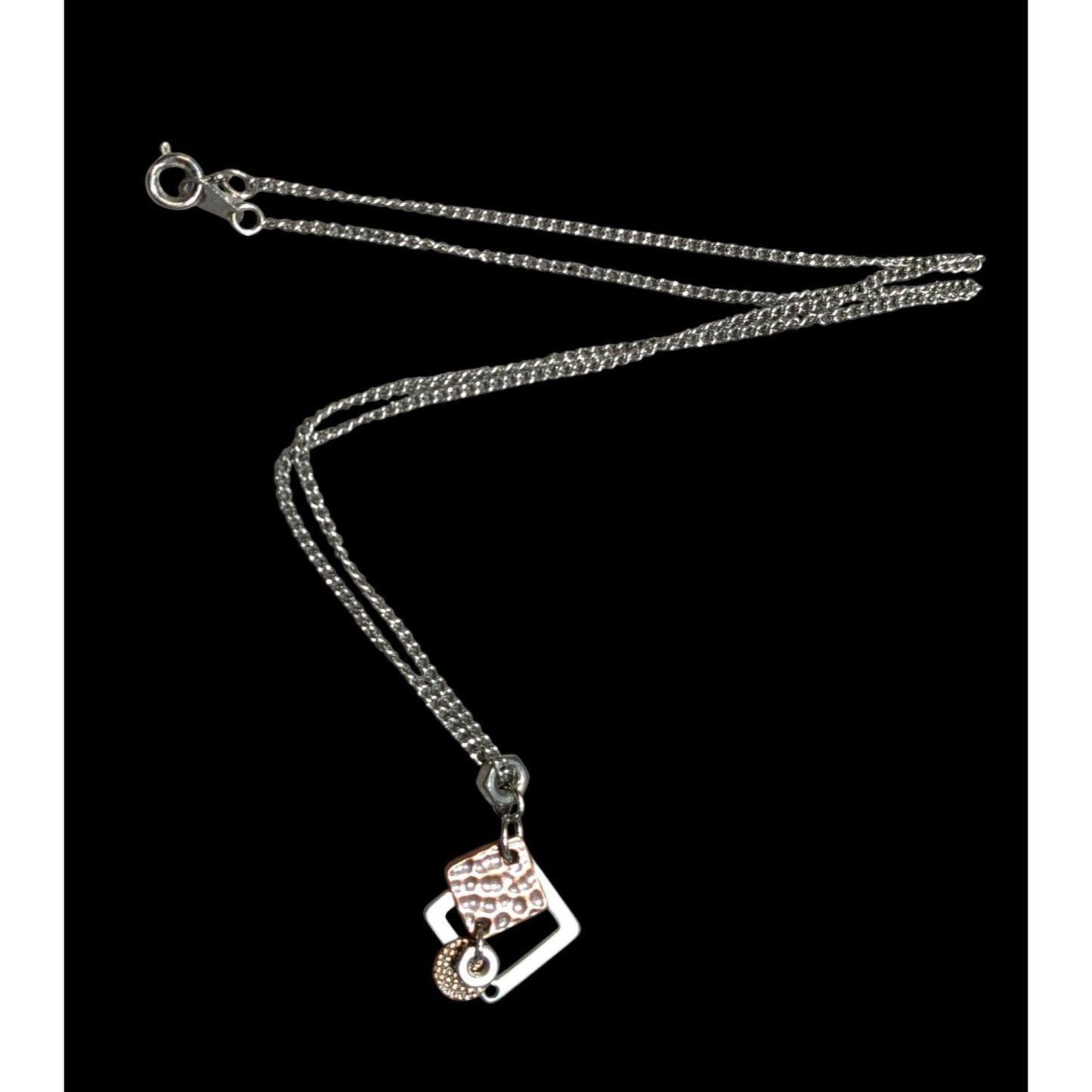 Dainty Copper & Silver Tone Geometric Pendant Necklace