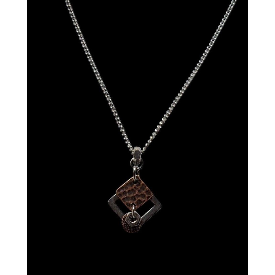 Dainty Copper & Silver Tone Geometric Pendant Necklace