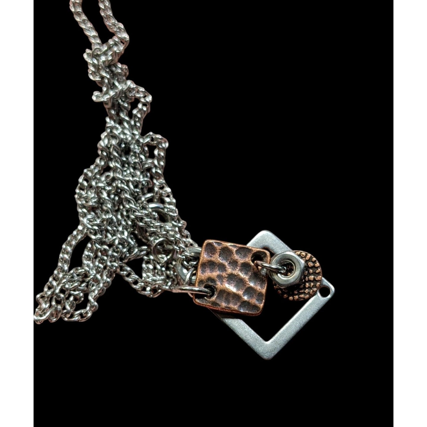 Dainty Copper & Silver Tone Geometric Pendant Necklace