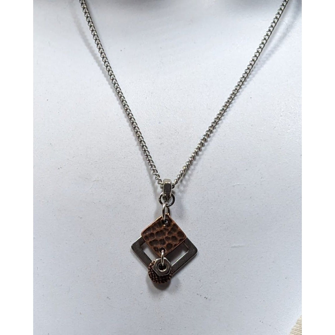 Dainty Copper & Silver Tone Geometric Pendant Necklace