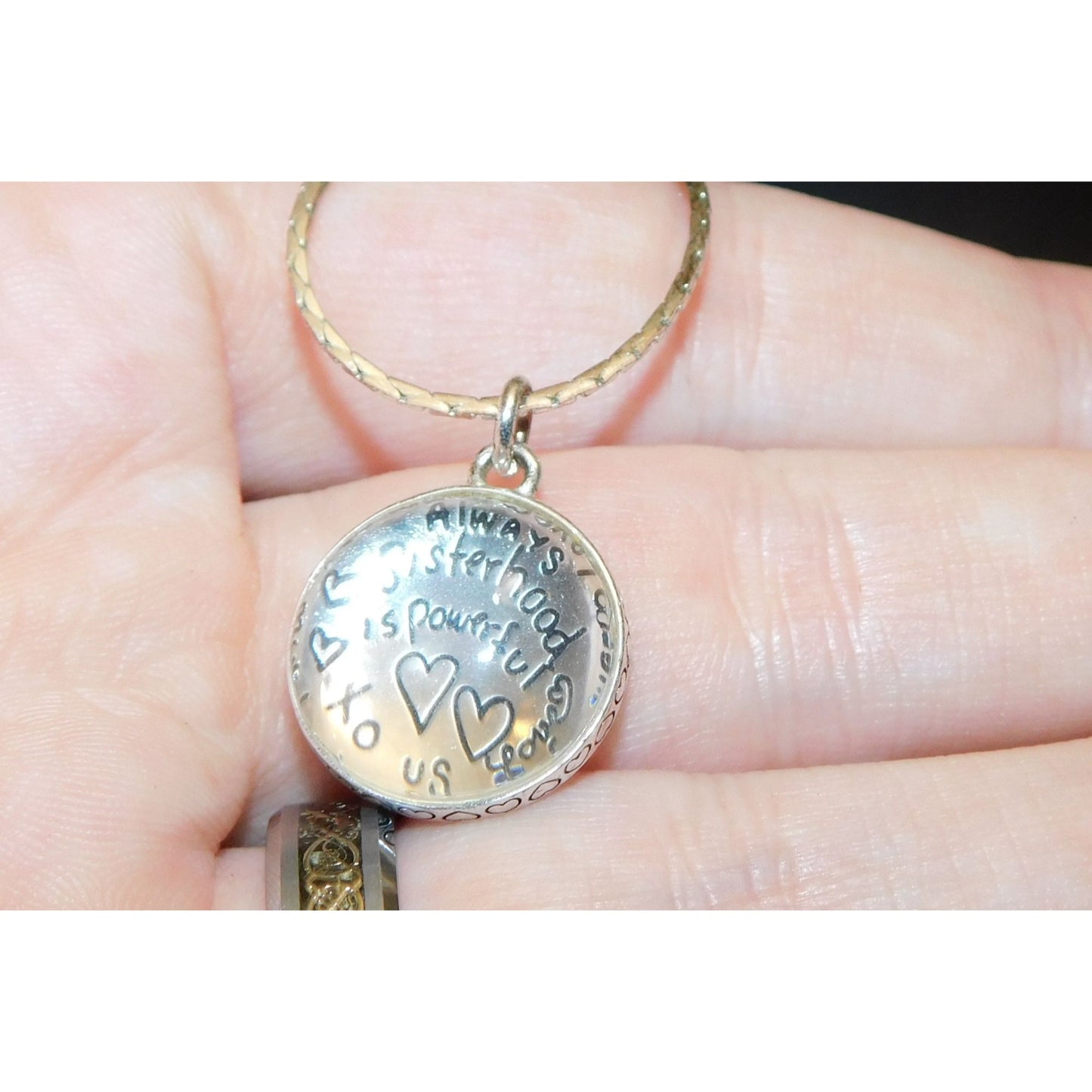 Always Sisters Always Friends Domed Silver Tone Pendant Necklace