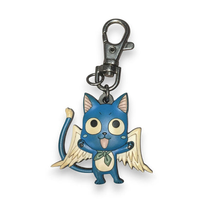 Fairy Tail Anime Happy Blue PVC Winged Cat Keychain 3 Inch Preowned