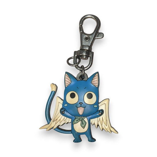 Fairy Tail Anime Happy Blue PVC Winged Cat Keychain 3 Inch Preowned