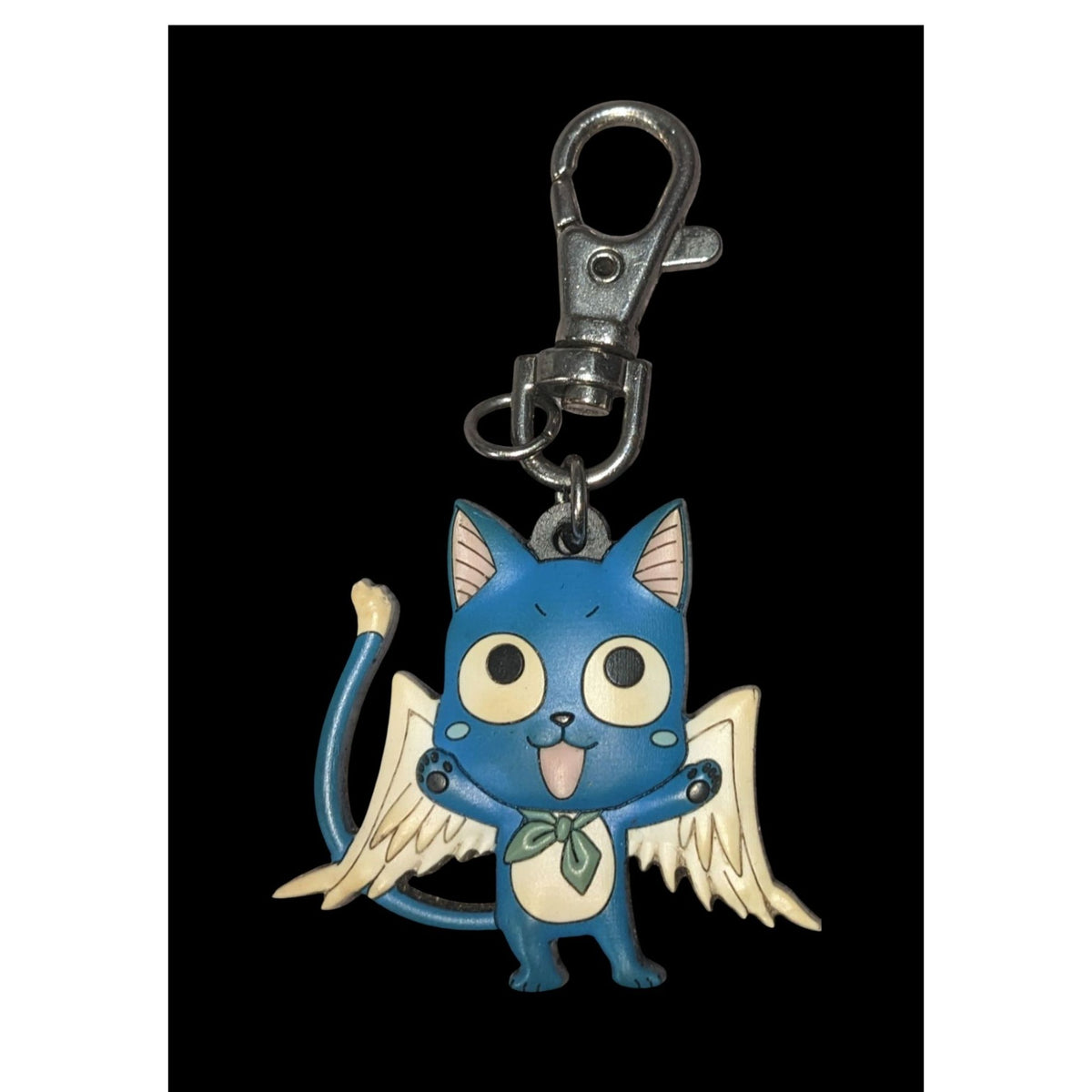 Fairy Tail Anime Happy Blue PVC Winged Cat Keychain 3 Inch Preowned
