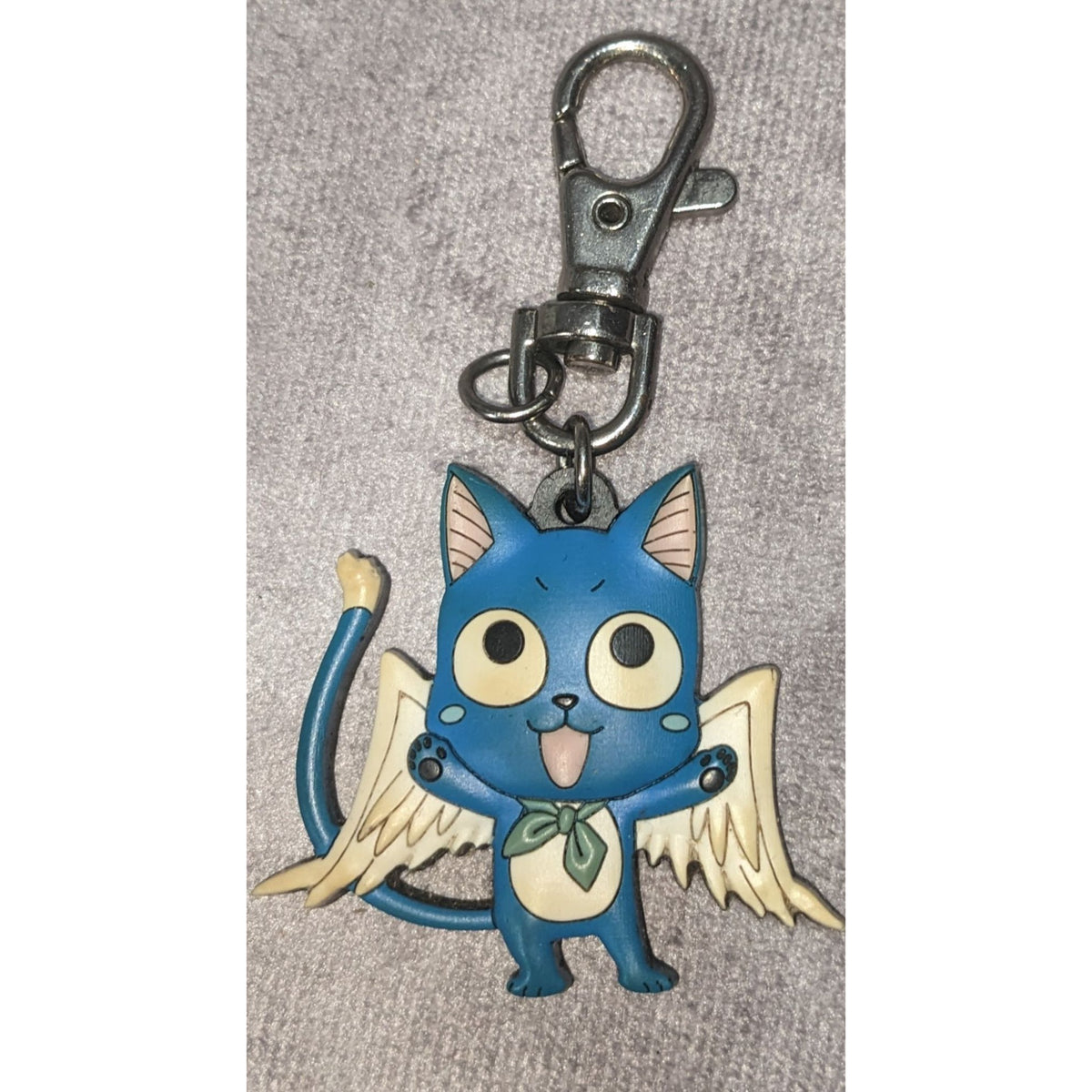 Fairy Tail Anime Happy Blue PVC Winged Cat Keychain 3 Inch Preowned
