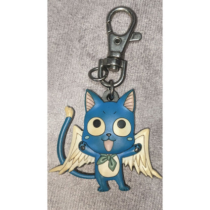 Fairy Tail Anime Happy Blue PVC Winged Cat Keychain 3 Inch Preowned