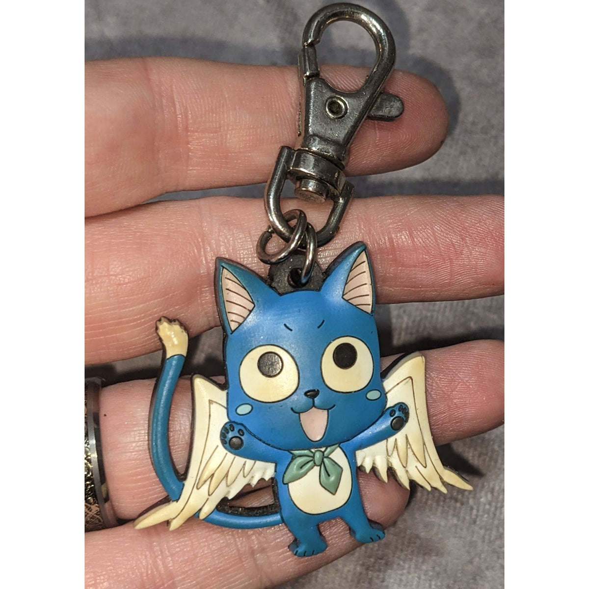 Fairy Tail Anime Happy Blue PVC Winged Cat Keychain 3 Inch Preowned