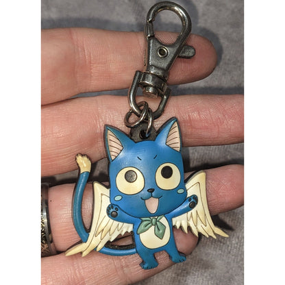 Fairy Tail Anime Happy Blue PVC Winged Cat Keychain 3 Inch Preowned