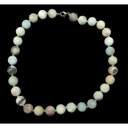 Natural Amazonite Hand Knotted Matte Finish Beaded Necklace