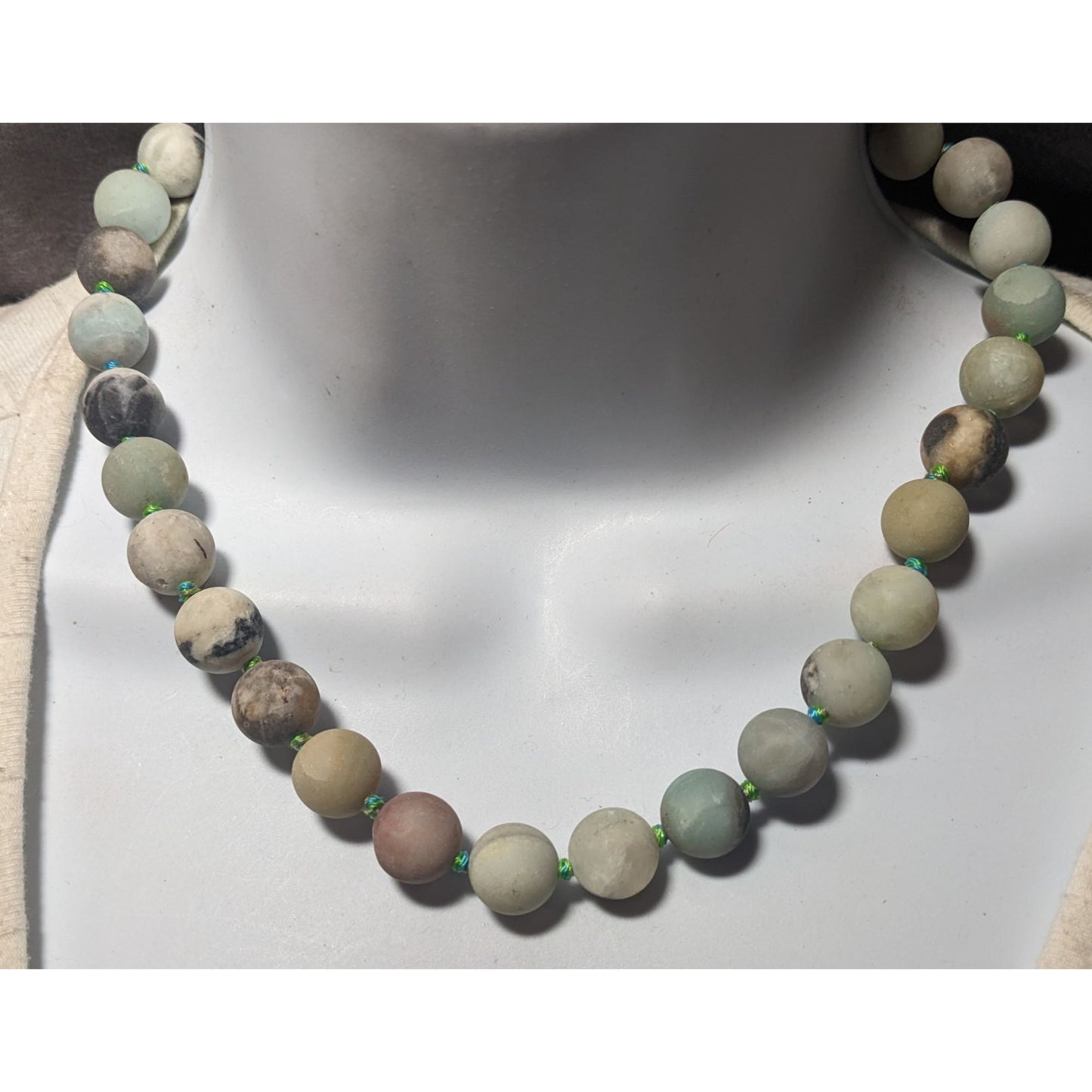 Natural Amazonite Hand Knotted Matte Finish Beaded Necklace