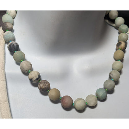 Natural Amazonite Hand Knotted Matte Finish Beaded Necklace