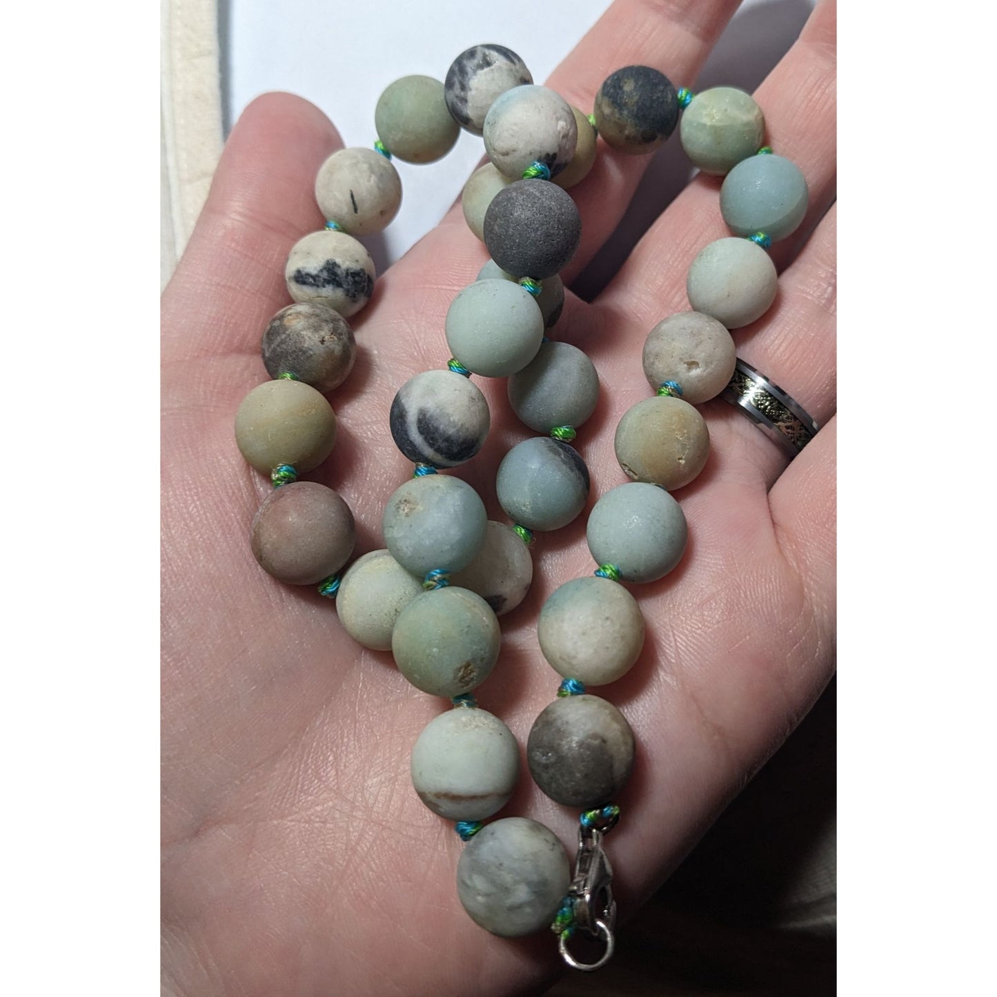 Natural Amazonite Hand Knotted Matte Finish Beaded Necklace