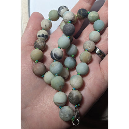 Natural Amazonite Hand Knotted Matte Finish Beaded Necklace