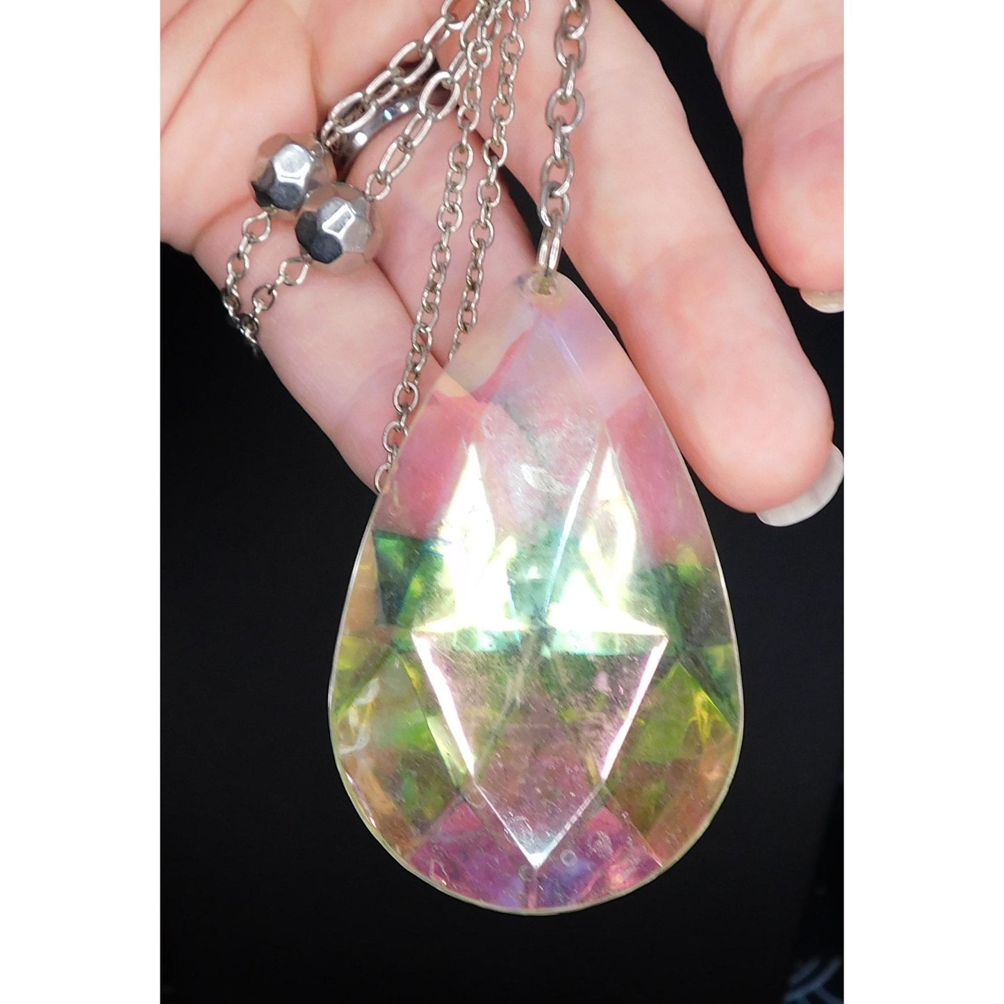 Vintage Fantasy Oversized Rainbow Teardrop Y Necklace