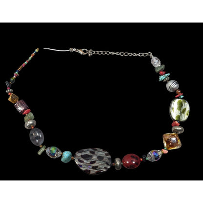 Handmade Rainbow Gemstone And Glass Beaded Necklace