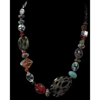 Handmade Rainbow Gemstone And Glass Beaded Necklace